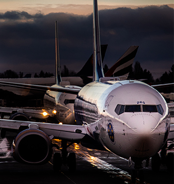 Planes in an airport