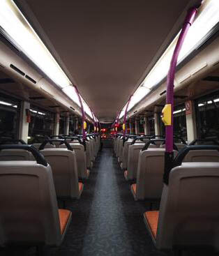 Spacious charter bus interior